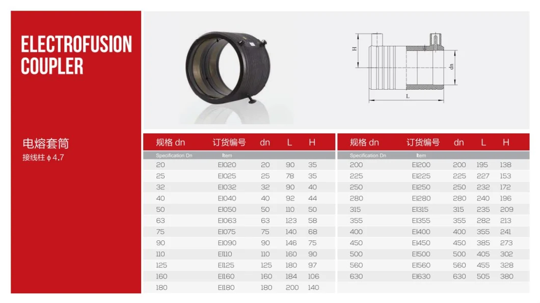 Electrofusion HDPE PE Pipe Fitting Electrofusion Coupling for PE100 Pn16 Pn10